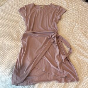 Aritzia Purple Midi Sheath Dress with Flutter Sleeves and Crew Neck